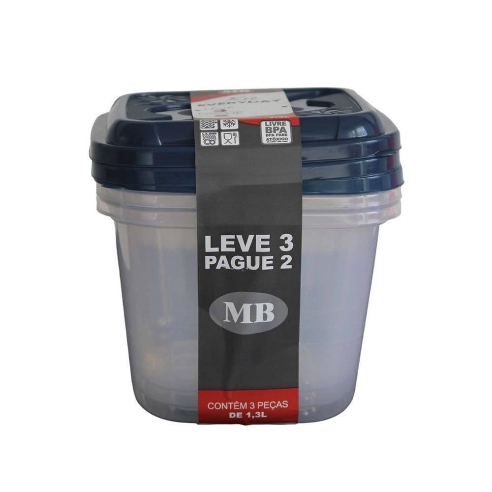 Conjunto de Potes Plásticos Mb Everyday com 3 Peças 1,3L - ItemVariado