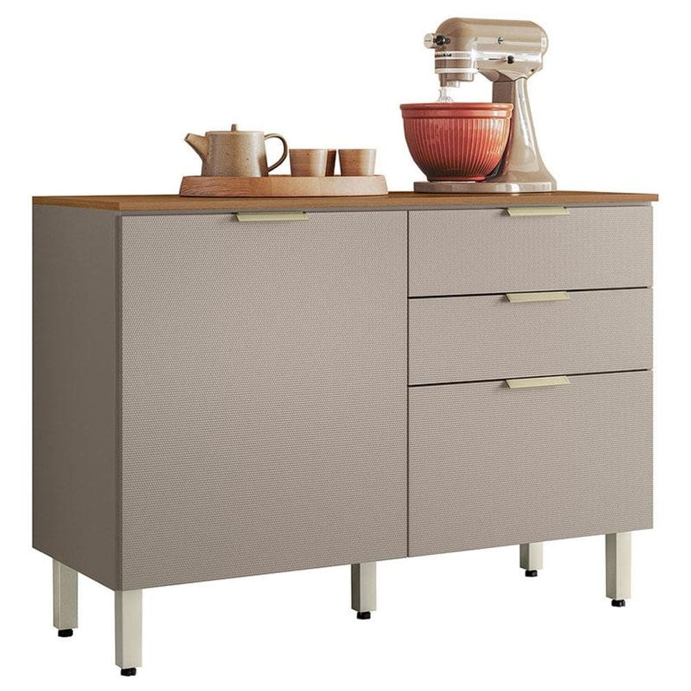 Balcão de Cozinha Alba 120cm Amêndola Nude Prime TX com Tampo - Demóbile