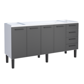 Gabinete Armário Cozinha Juno 2.00 Mt - 4 Portas 4 Gavetas - 100% Aço -Cozimax - PRETO