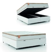 Cama Box Baú Colchão Casal Queen Molas Ensacadas Real 158x198x68cm Linho Branco / Bege Inducol
