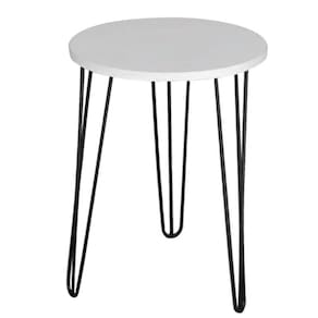 Mesa De Canto Redonda Mdf 35Cm Pé De Ferro Metal Hairpin