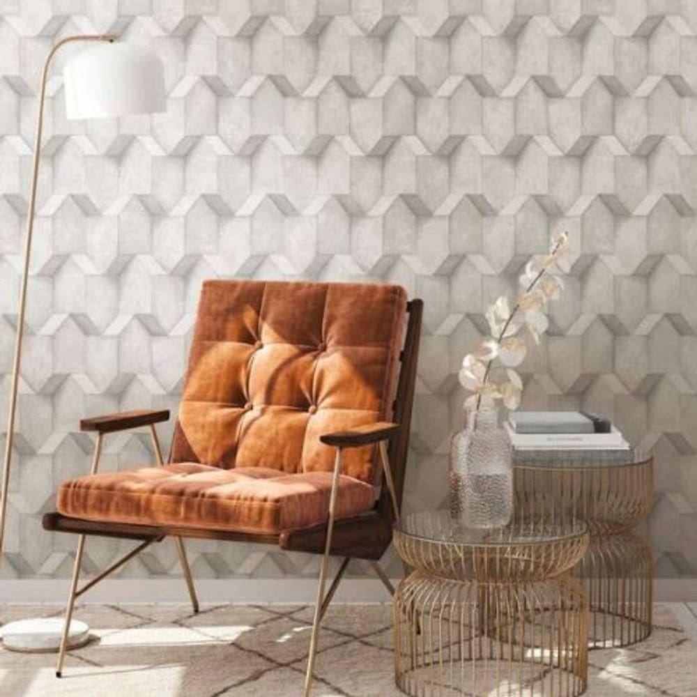 Papel De Parede Antigua Geométrico Cinza 388274ag