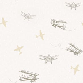 Papel De Parede Fofura Baby Avião Bege E Cinza Ff4037