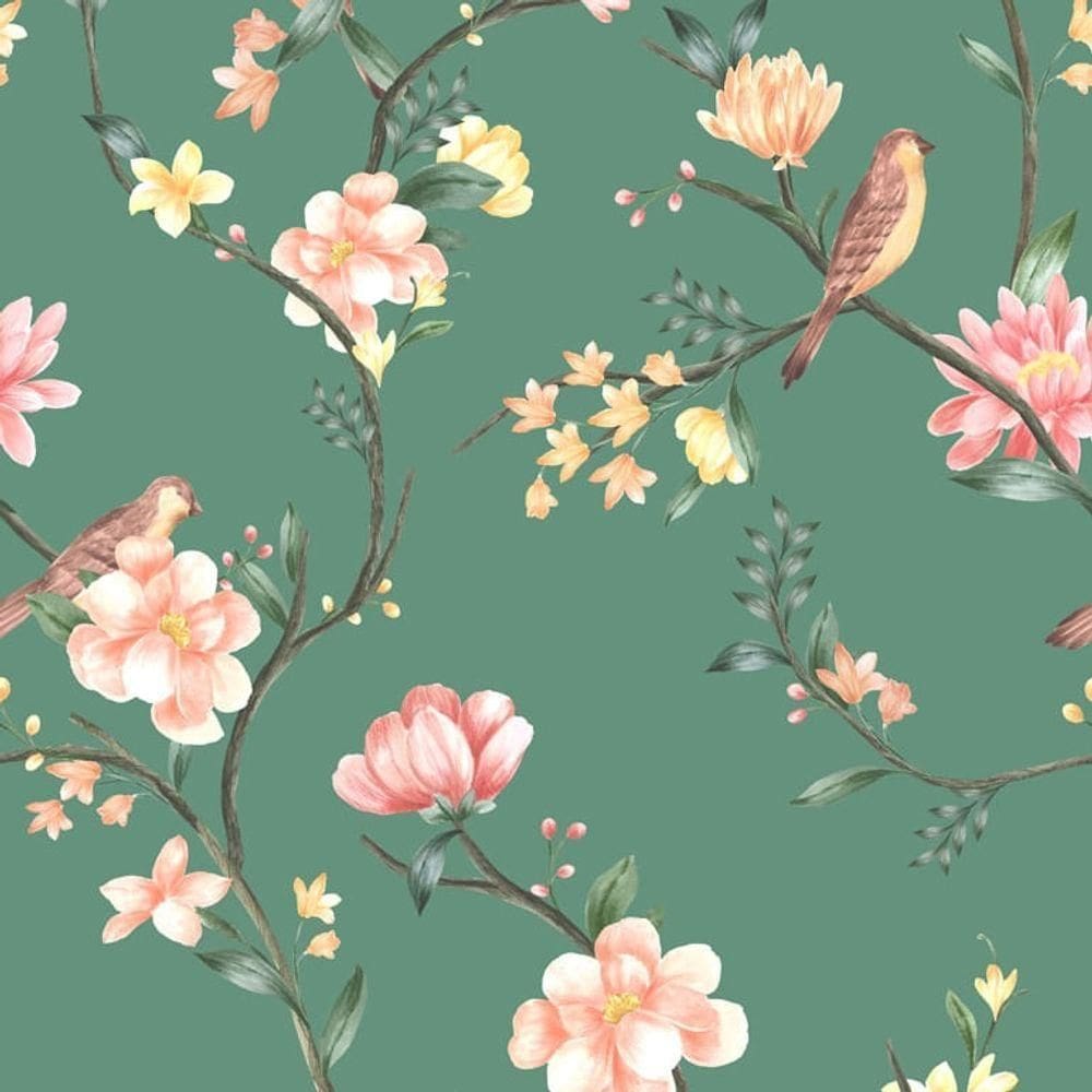 Papel De Parede Botânica Hf Floral Verde 81246