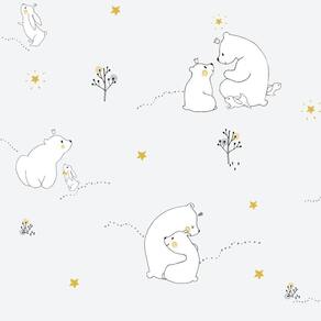 Papel De Parede Fofura Baby Ursinhos Com Fundo Cinza Ff4002