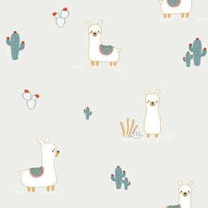 Papel De Parede Fofura Baby Lhamas Fundo Cinza Ff4027