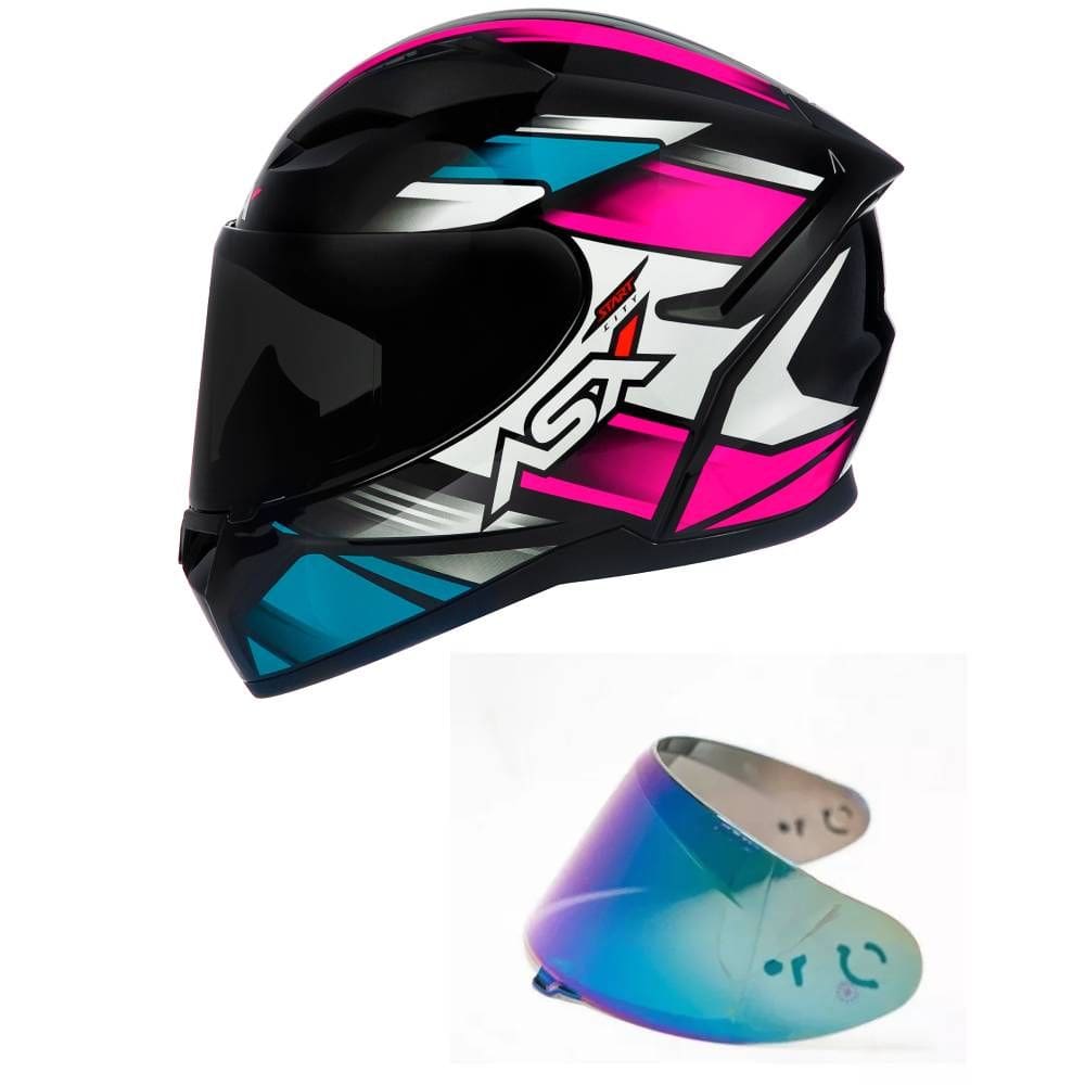 Capacete ASX City Start Preto e Rosa Mais Viseira Camaleão