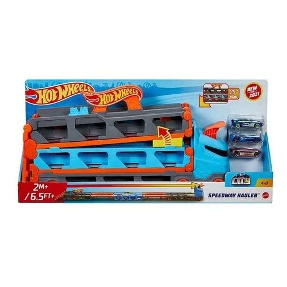 Hot Wheels City Caminhão Speedway Hauler Pista Corridas Lançador Duplo Com 3 Carrinhos - Mattel