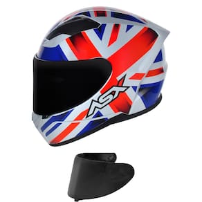 Capacete ASX City Kingdom Branco Vermelho e Azul Mais Viseira Fumê