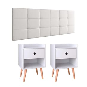 Kit 2 Mesinhas Decore Nicho Porta Objetos Pés Palito Cabeceira Suspensa Bia Cama Box King 1,95 Branco Corino - Lojas RPM