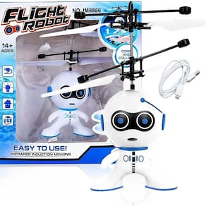 Robozinho Branco Brinquedo Voador Sensor De Mão Luz Castela