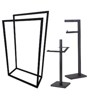 Kit de Acessorios para Banheiro com 3 Peças em Aço Inox Preto fosco Linha Larissa com Toalheiro de Piso