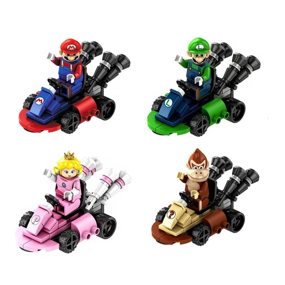 Kit 4 Bonecos Mario Kart Luigi Princesa Donkey Kong Blocos De Montar