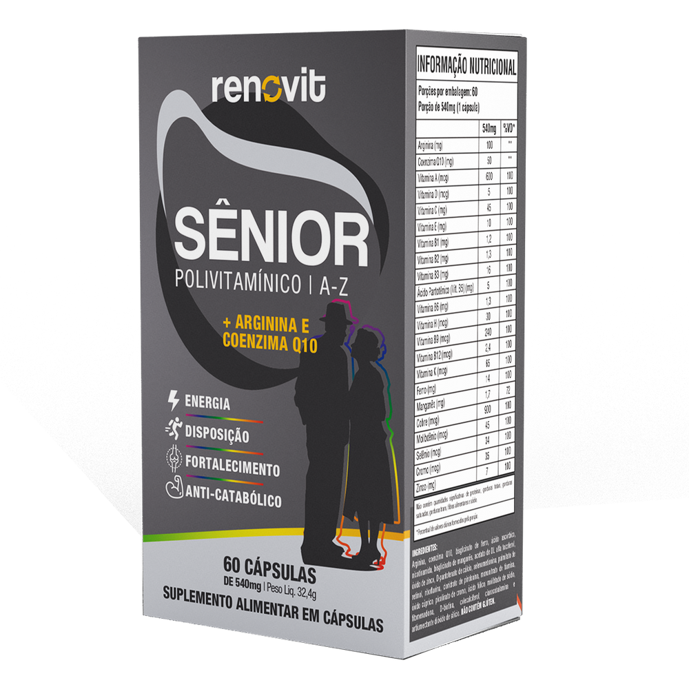 Renovit Sênior Polivitamínico A-Z + Argina e Coenzima Q10 Com 60 Cápsulas - 040141775696 GOOD