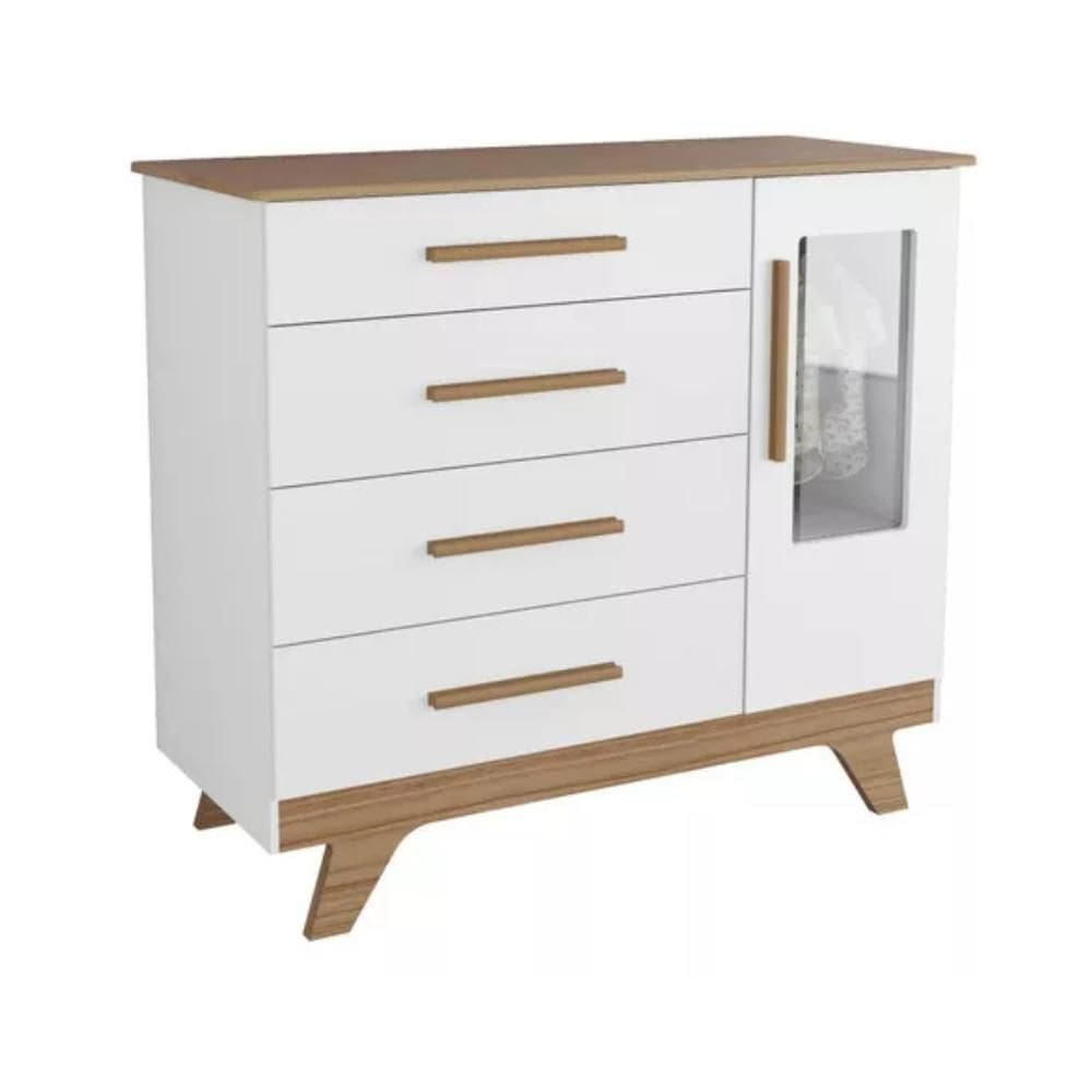 Cômoda Infantil Retrô Peroba em 100% MDF Branco com Carvalho