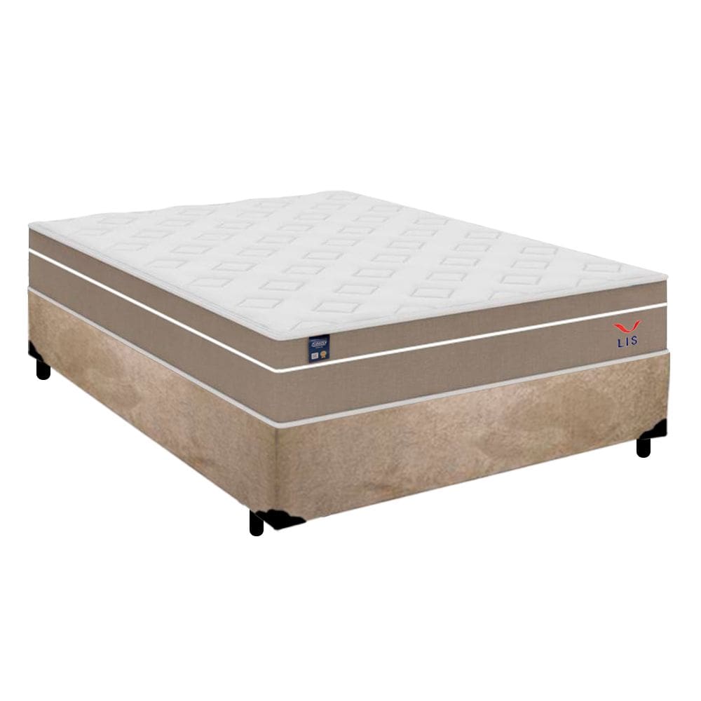 Cama Box Casal Suede + Colchão Lis Molas Ensacadas Plumatex 138x188x65
