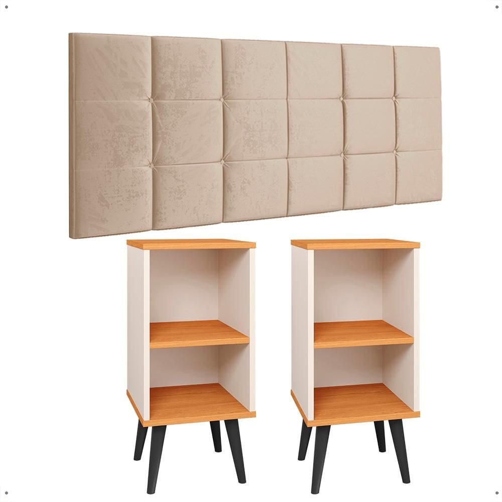Kit 2 Mesinhas Lateral Charme Nicho Off White/Cinamomo Cabeceira Suspensa Bia 1,60 Cama Queen Decoração Quarto Casal Areia Suede - Lojas RPM