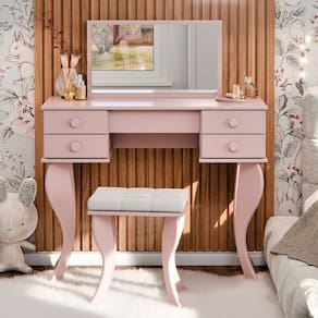 Penteadeira Infantil Decorativa Iris Com Banqueta E Espelho