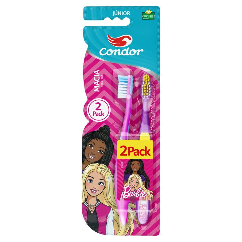 Escova Dental Macia com Limpador de Língua Barbie 2 Unidades