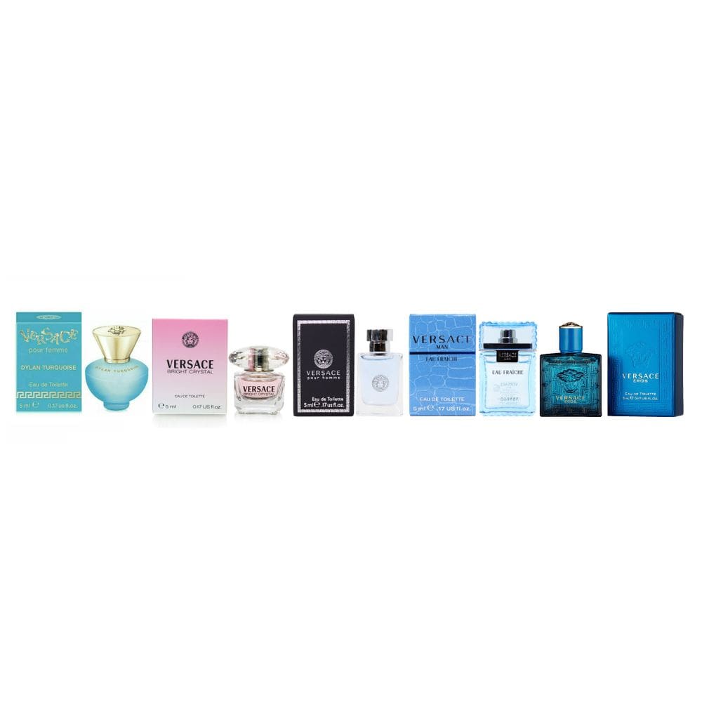 Mini conjunto Perfume Versace, 5 peças: Eros, Pour Homme, Eau Fraich