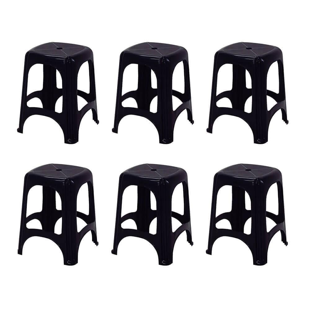 6 Banquetas Tramontina Niterói ECO em Polipropileno Preto 45cm 92411009