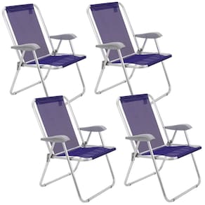 Kit 04 Cadeiras de Praia Tramontina Creta Master em Alumínio com Assento Roxo 92900203