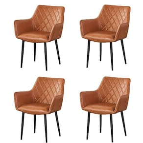 Kit 4 Cadeiras com Braços Marrakesh Fratini Estofado Matelassê (PU) Caramelo Base Aço Carbono Preto