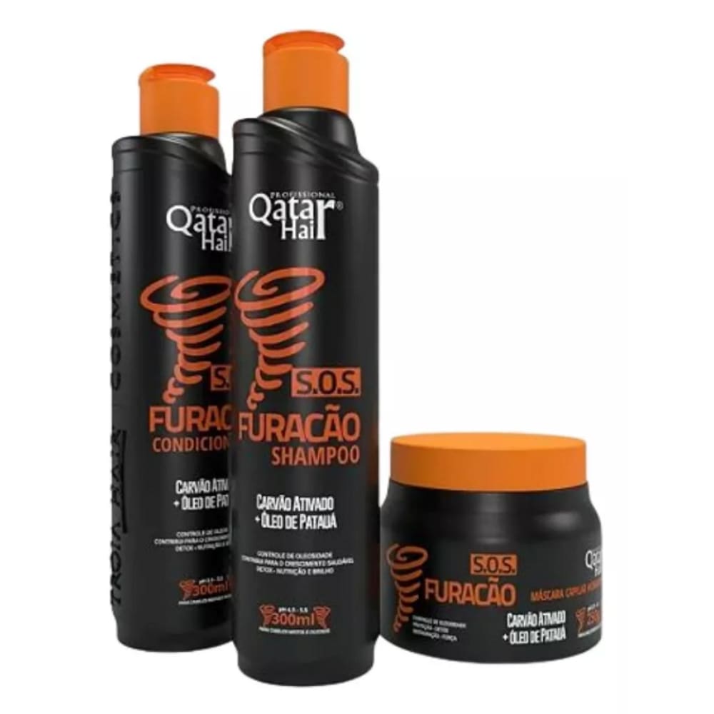 Kit Home Care Sos Furacão Qatar Hair 3 Passos 3x300ml