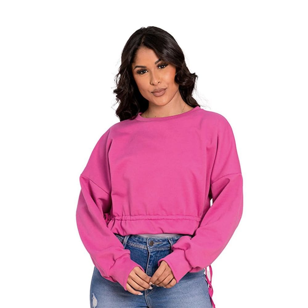 Moletom Feminino Fechado Cropped Gola Careca Lisa