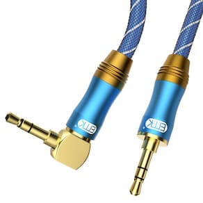 Cabo de áudio EMK 3,5 mm estéreo macho para macho, ângulo reto de 90°, 0,6 m