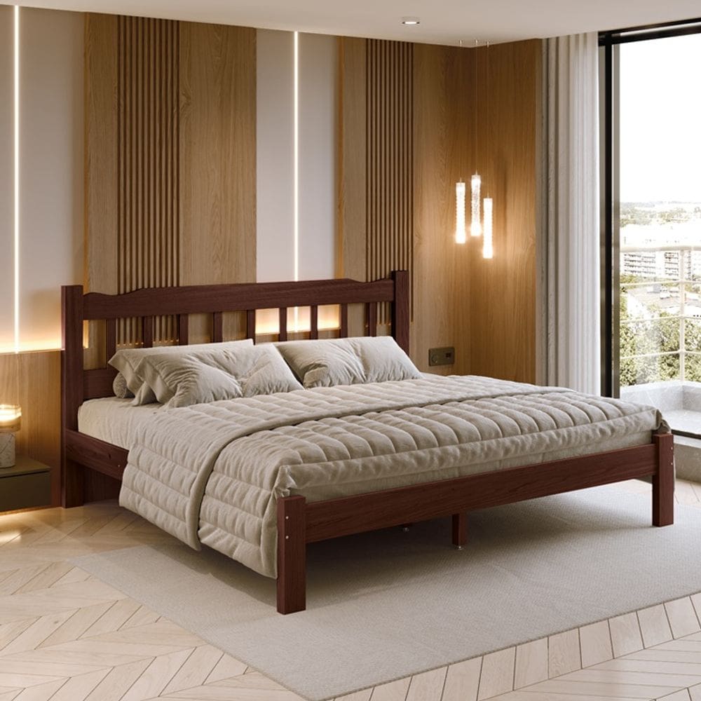 Cama King Size Madeira Perola Reforçada Castanho Nemargi