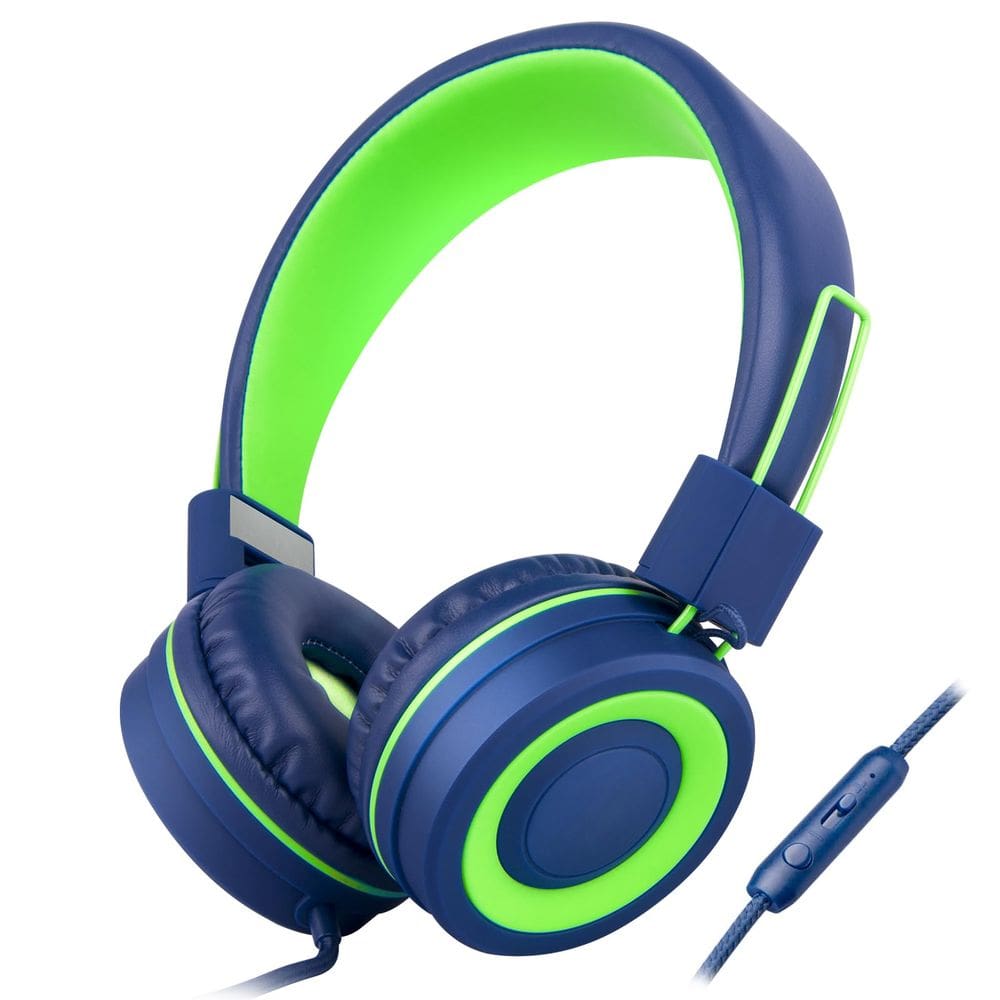 Fones de ouvido S SMAZINSTAR para crianças com microfone dobrável azul marinho