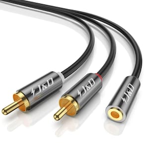 Cabo J&D 3,5 mm fêmea para 2 RCA macho banhado a ouro 7,6 m