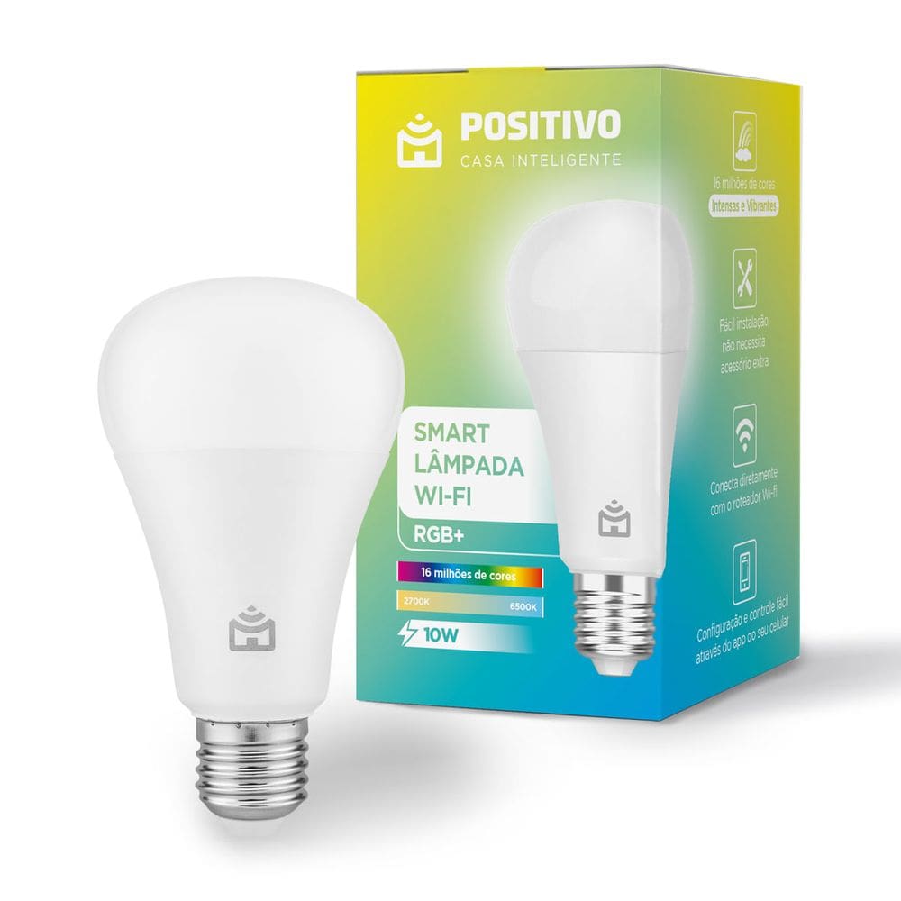 Smart Lâmpada Wi-Fi RGB+ Positivo Casa Inteligente - E27 - 10W - 1100 lm - RGB - 2700K/6500K - Wi-Fi - Vida Útil 15.000h