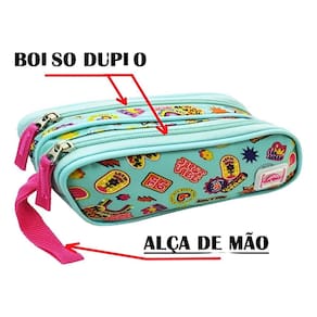 Estojo Escolar Meninas Emoji Coração Duplo Compartimento
