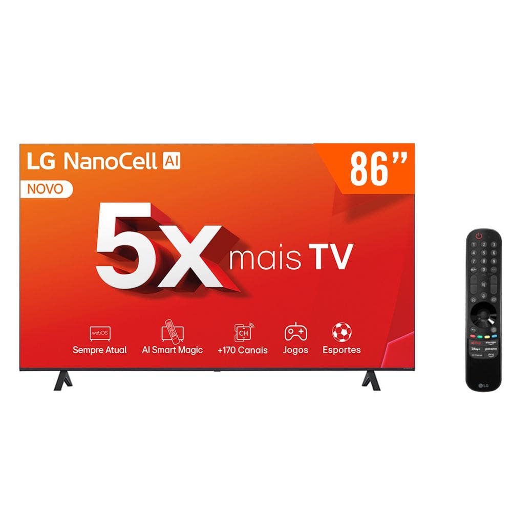 Smart TV NanoCell 86" Ultra HD 4K LG 86NANO80TSA ThinQ AI Alexa HDR10 4 HDMI 2 USB Wi-Fi Bluetooth