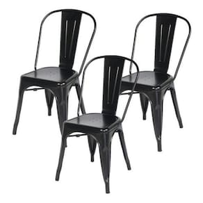 Kit com 3 Cadeira Tolix Iron Aço Carbono Industrial - Preto