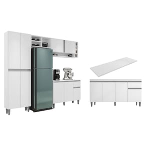 Armário de Cozinha Vanessa com Balcão Tati 150m com Tampo MDP Branco - AJL