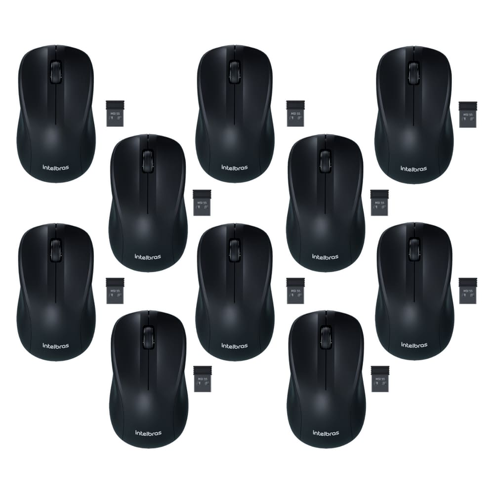 Mouse Sem Fio 1600DPI Intelbras Ambidestro MSI55 Preto - 10 Unidades