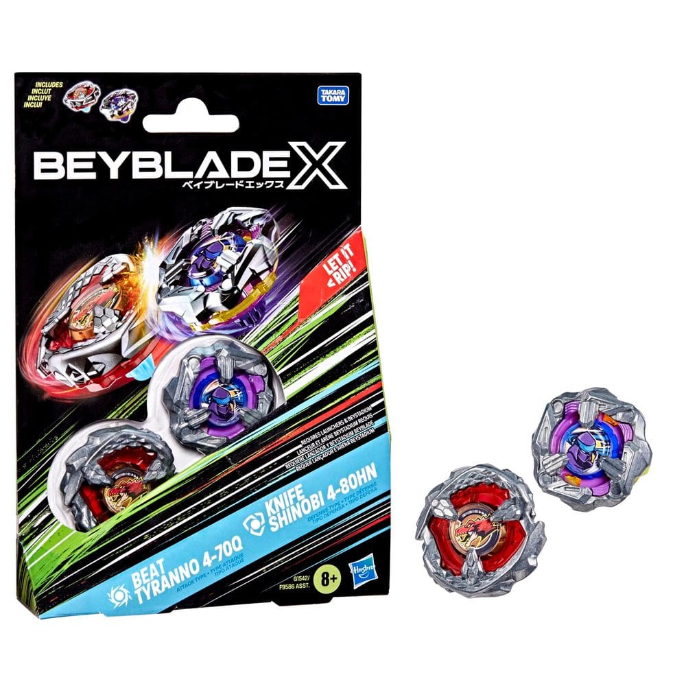 Brinquedo Beyblade X Beat Tyranno 4-70Q e faca Shinobi 4-80HN