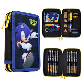 Estojo para lápis Sonic The Hedgehog com papelaria para meninos