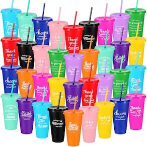 Copo de plástico Skylety Thank You Gift 700 ml com tampa e canudo
