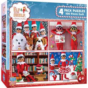 Conjunto de quebra-cabeças MasterPieces Elf on the Shelf, pacote com 4, 100 peças