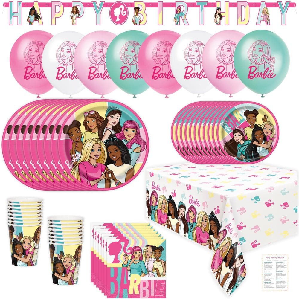 Conjunto de decorações de festa de aniversário da Barbie para 16 convidados