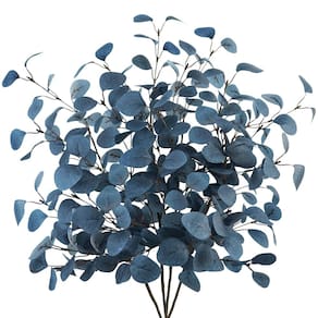 Folhas artificiais de eucalipto, caules, tepaler, 4 peças, azul, 86 cm