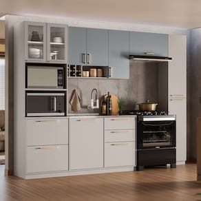 Cozinha Modulada 5 Peças com Paneleiro Duplo Forno Essence 100% Mdf  Cinza
