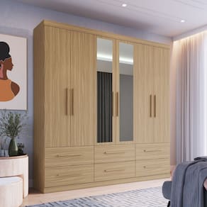 Guarda-roupa Casal 6 Portas 6 Gavetas Aspen com Espelho Cedro