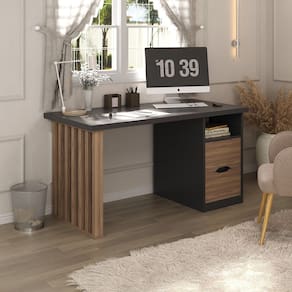 Mesa Escrivaninha para Home Office e Estudos 2 Gavetas Florence Nogal/Preto