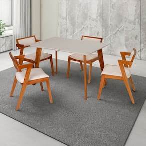 Conjunto Mesa Verona com 4 Cadeiras de Madeira Maciça e Estofada Ímola Authentic Espresso Móveis Champagnhe/Off White