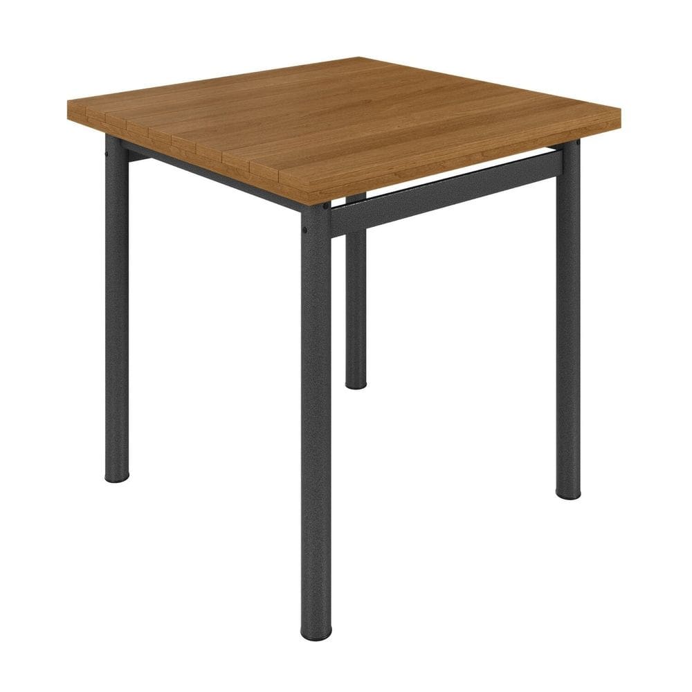 Mesa Quadrada Tampo Ripado 75cm Base Tubo 2" Madeira Maciça/Mart. Prata